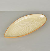 Luxurious Boat Shaped Ceramic Platter With Spiral Design - Ivory, 11 Inches | Starter Serving Tray - Kebab Platter